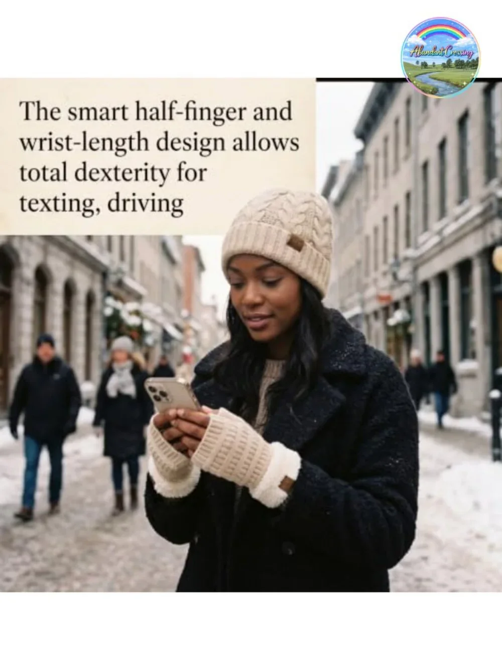 Women's Warm Knit Fingerless Gloves, Fleece Lined Half Finger Winter Mittens